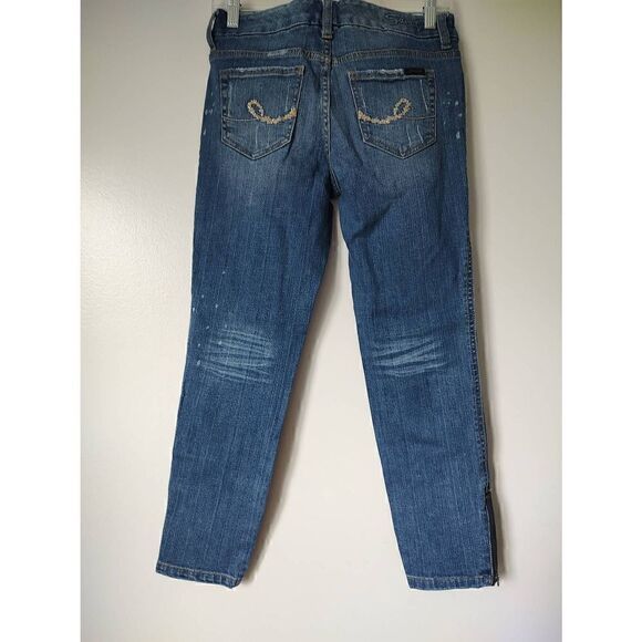 Seven7 Women's Size 4 Medium Wash Ankle Cropped Pants Zipper Slight Distressed - Picture 5 of 9